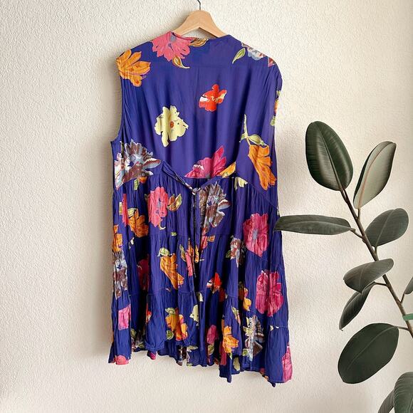 VTG GeeGee Babydoll Mini Dress Free Size Floral Chiffon 90 Y2K Oversized Boho - Picture 6 of 8